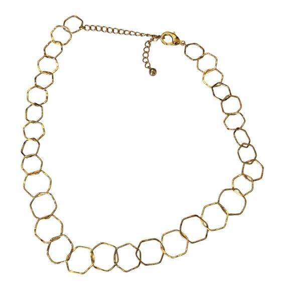 Modern Geometric Gold Tone Necklace with Open Hexagon Links Adjustable 18 to 22 - Picture 1 of 10
